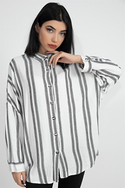 VELİZADE قميص نسائي طويل الأكمام من موديل كونفور، مخطط باللون الأسود، مناسب ل...