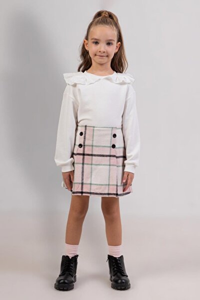 DMB KİDS Set de fustă pantalon scurtă piese în carouri pentru fete DMB-9814