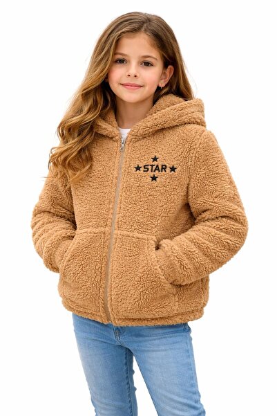 ModaPlaza Girl's Star Embroidered Plush Cardigan 8002-1