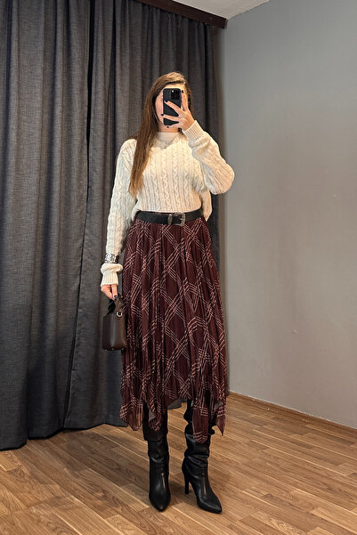 Sorridi تنورة ميدي بقصة غير متماثلة ونقشة منقوشة