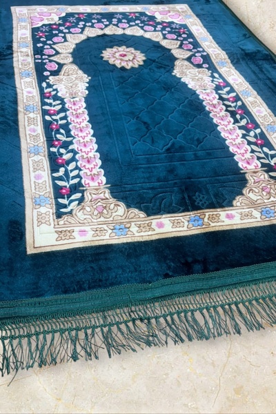 Muensu Covor de rugăciune din catifea cu model verde, covor de rugăciune din ...