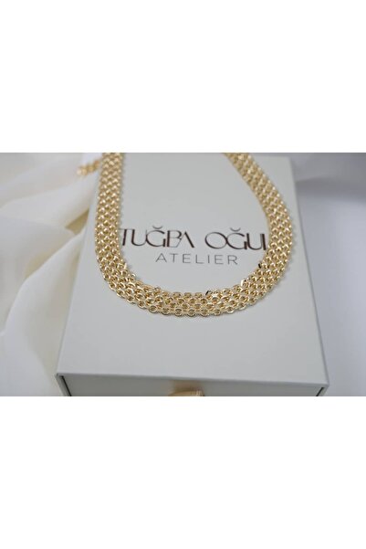 ATELİER TUĞBA KOL184 ÖZEL SERİ ÇOKLU ÖRGÜ ZİNCİR GOLD KADIN KOLYE - 37 cm + 5...