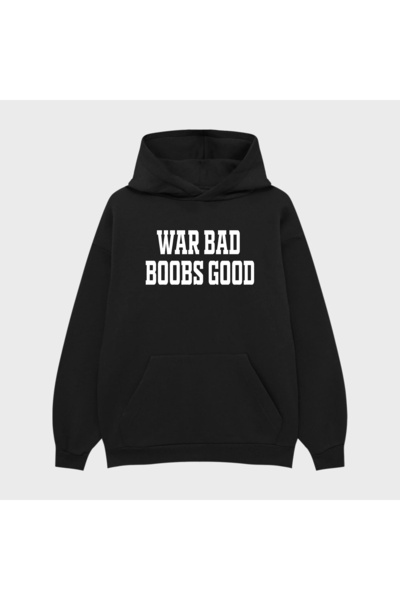 PURE EFFECT Hanorac unisex WAR BAD cu imprimeu 3 Thread Ş cu căptușeală din f...