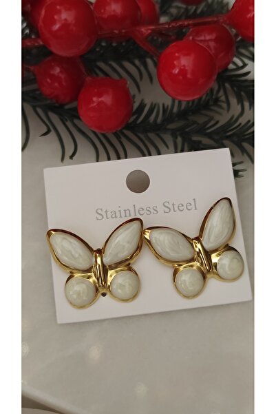 DİAVENTA TAKI VE AKSESUAR Steel Vip Earrings - 316L Steel Zircon Stone Butter...