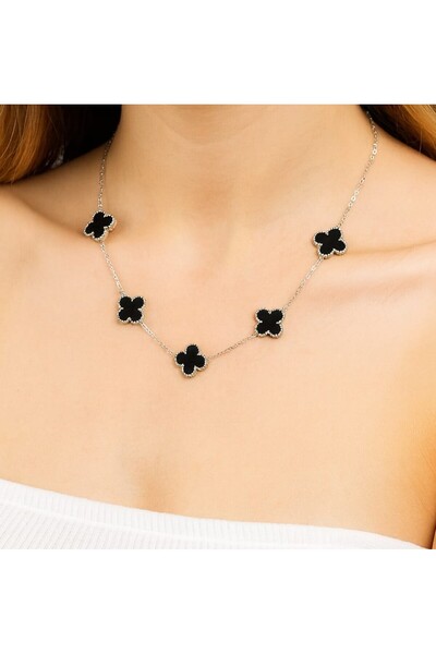 Bellenza Yonca Figürlü Siyah Paslanmaz Çelik Kadın Kolye
