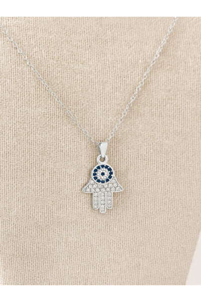 Bellenza Zirkon Taşlı Nazarlık El Kolyesi Çelik Kadın Kolye