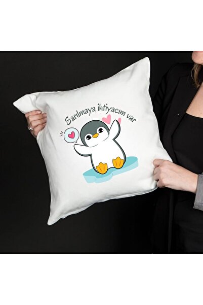gifttime I Need a Hug Written Cute Penguin Design Decorative Pillowcase - Hollow Inside