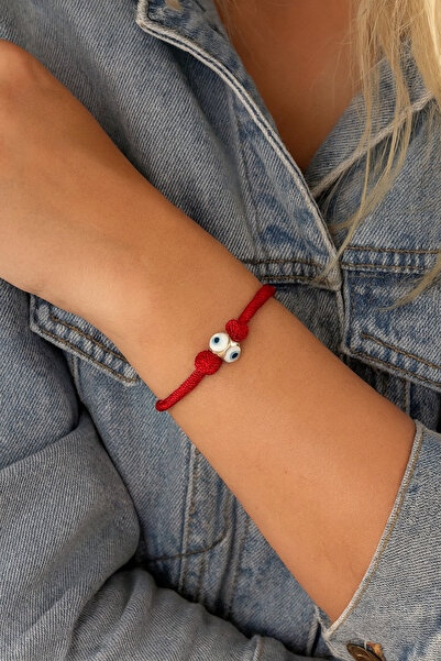 AychaAksesuar سوار ذهبي اللون مع خرز على شكل مكعب أحمر وخرز العين الزرقاء