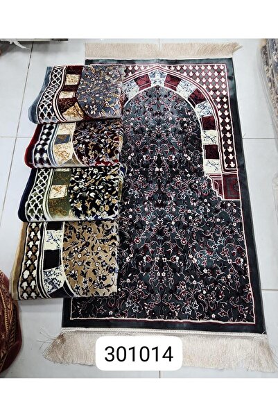 FABRIC سجادة زيتي غامق مقاس 70/110 سم، بنمط المحراب المليء بالنقوش النباتية الملونة.