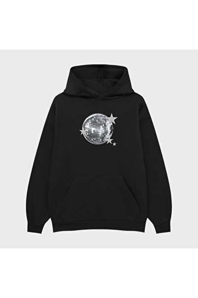 PURE EFFECT Hanorac unisex DISCO BALL cu imprimeu 3 Thread Ş cu căptușeală din fleece