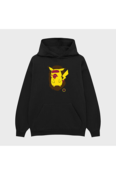 PURE EFFECT Hanorac unisex BAPE PIKACHU cu imprimeu 3 Thread Ş cu căptușeală din fleece