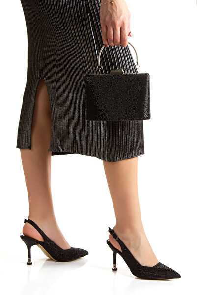 MFT AYAKKABI Women's Stone Embroidered Evening Dress Shoes and Bag Set