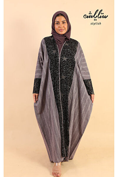 Stylish عباية كويتي لف باللون الموف مطرزة