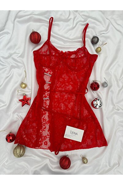 Lena Homewears Kadın Taş İşlemeli Dantel Gecelik