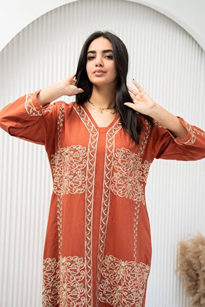 AFandina Linen jalabiya with luxurious royal embroidery SM-12