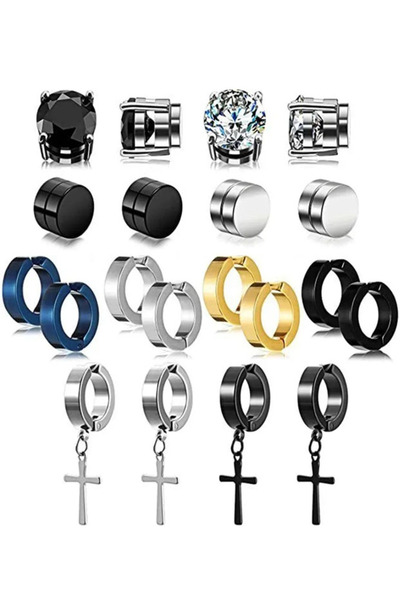 GZYIZHOU 20PCS Ear Stud Set, Compressed Non-Hole Steel Hoop Earrings for Wome...