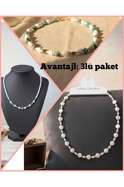 trendhazan A Quality-Advantaged 3-Piece Pack of Natural+Acrylic Special Design Women's Necklace