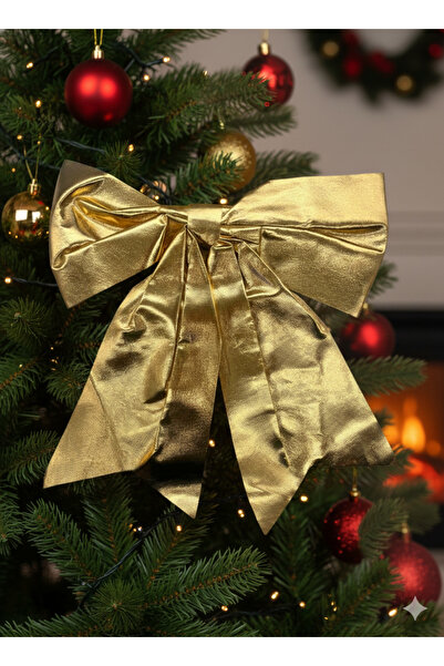 DODOMAR 25 cm – Arc de Crăciun din satin auriu strălucitor pentru decorarea c...