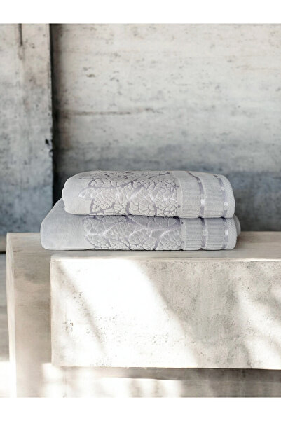 Nurpak Leaf Pattern Velvet 50X90 cm and 90X150 cm High Grammage Bathroom Set