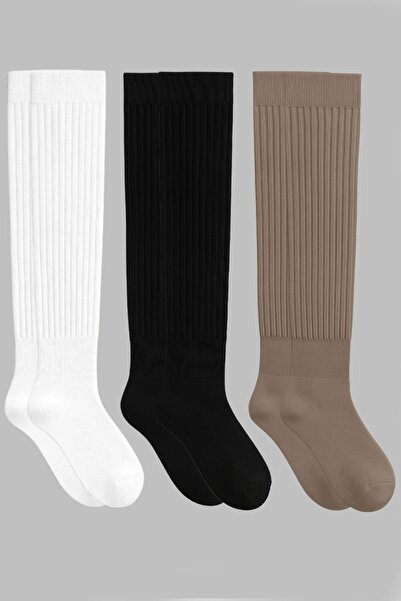 COTENCONCEPT 3 Pairs of Basic Elastic Thick Cotton Blend Over-The-Knee Socks