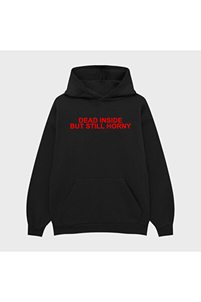 PURE EFFECT Hanorac unisex DEAD INSIDE BUT STILL cu imprimeu 3 Thread Ş cu că...