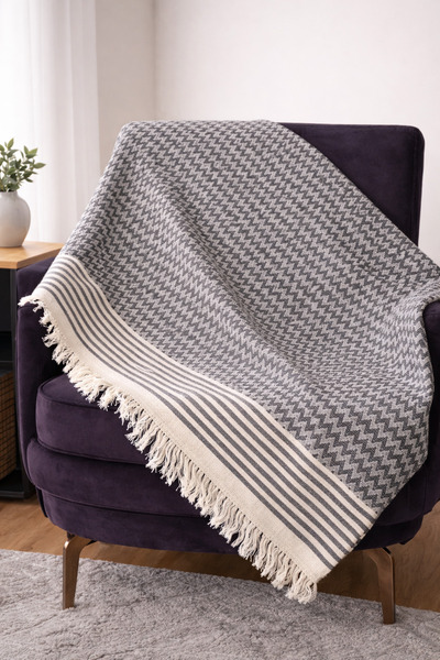 PraticHome Pamuklu Lacivert Çok Amaçlı Koltuk Çekyat Örtüsü Şalı Kayma Yapmaz...