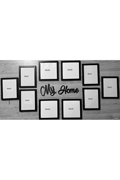 LİFE GLOBAL 10 lu çerçeve seti siyah renk hazır kombin my family yazılı