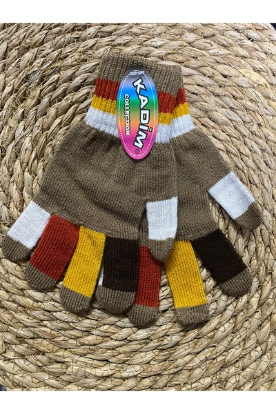Kadim Boys and Girls' Acrylic Gloves- Waiter Boy Striped Colorful Finger Desi...