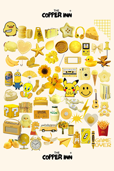 The Copper Inn 69 Adet Sarı Yellow Retro Sticker Set Scrapbook Ajanda Bullet ...