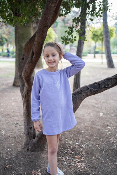 Ayz tekstil 3 İPLİK LİLA RENK İÇİ ŞARDONLU NAKIŞ DETAYLI ELBİSE