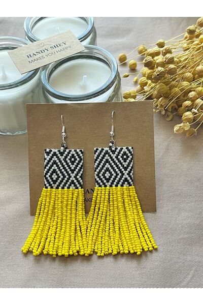 hand shey Püskül Diyarı - Miyuki Boncuk Küpe | El Yapımı | Çelik Aparatlı-Sarı