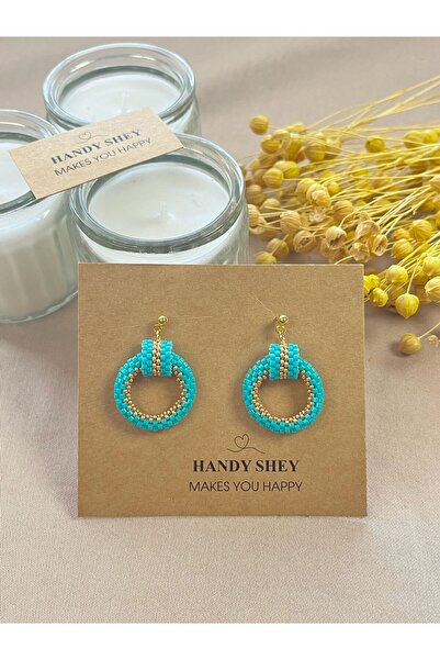 hand shey Sade Döngü - Miyuki Boncuk Küpe | El Yapımı | Çelik Aparatlı-Turkuaz