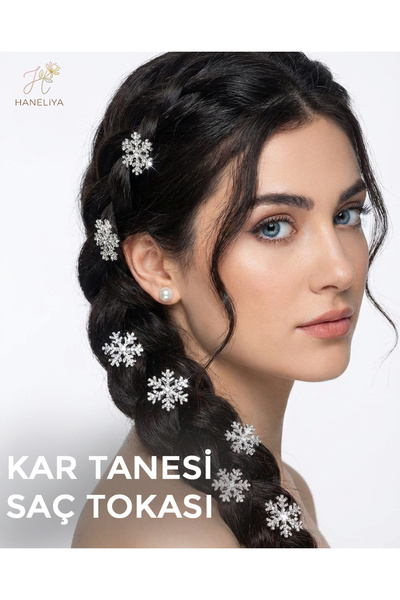 Haneliya Kar Tanesi Figürlü Parıltılı Yılbaşı Saç Tokası Gümüş Renkli