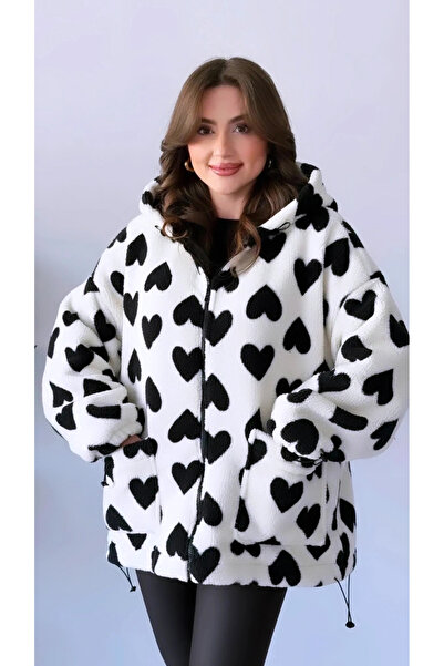 GÜLSEVEN Hooded Heart Plush Coat