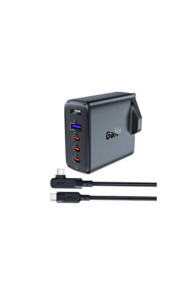 Acefast شاحن جداري A4 بقوة 100 واط 3 منافذ تايب سي ومنفذ يو اس بي - اسود