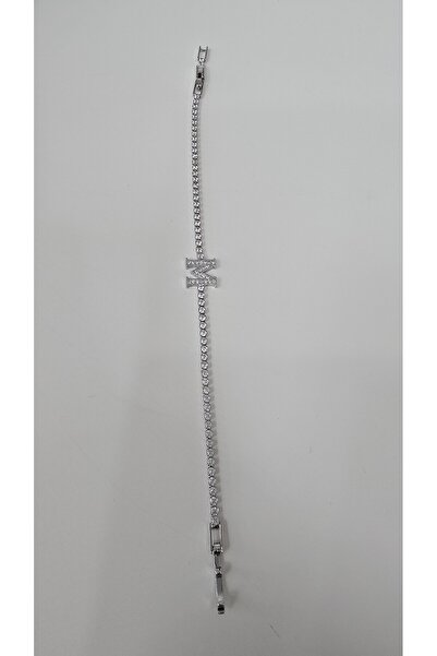 NO NAME Paslanmaz Çelik Gümüş Renk Zirkon Taşlı Su Yolu Bileklik -M- Harfi