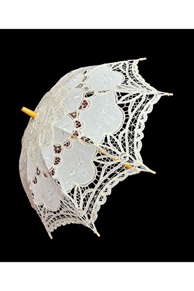 MIKKA STYLE Embroidered Textile Umbrella for Brides White