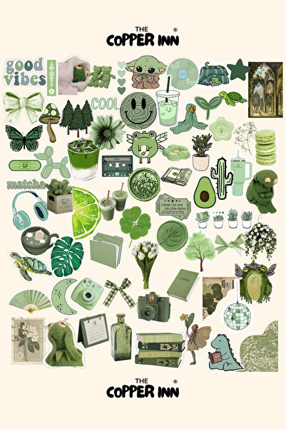 The Copper Inn مجموعة ملصقات جمالية خضراء مكونة من 71 قطعة، ملصقات لدفتر اليو...