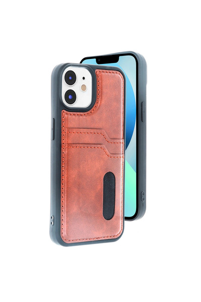 eco port حافظة آيفون 11 حافظة جلدية مع بطاقة سارة - أسمر ضارب للصفرة