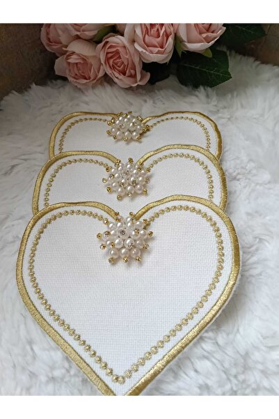 ZEYNEP ELA KAHVE YANI KALPLİ İNCİLİ SUNUM PEÇETE 3 ADET