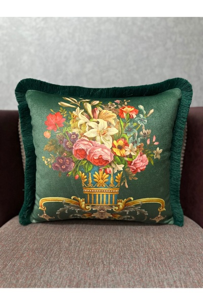 Fabricland Імпортний шовковий оксамит з бахромою, дамаський візерунок, зелени...