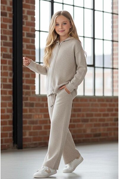 ADA YILDIZ KİDS Дівчачий комплект з капюшоном на блискавці, світло-бежевий ко...