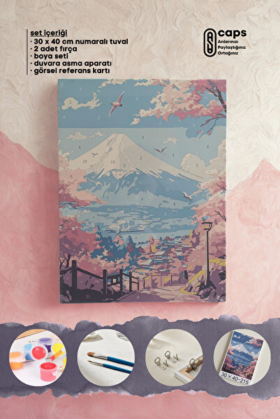 caps office Sayılarla Boyama Fuji Dağı Temalı Tuval Tablo Seti | 30x40 cm Büyük Boy Sayılı Tuval Boyama Kiti