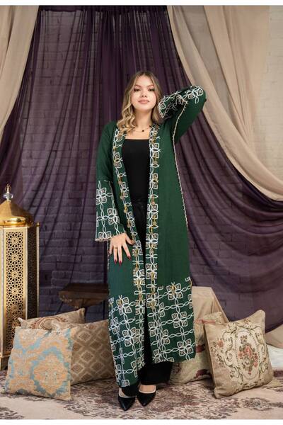 AFandina Luxurious linen abaya with elegant artistic details SM-13. Sizes in ...