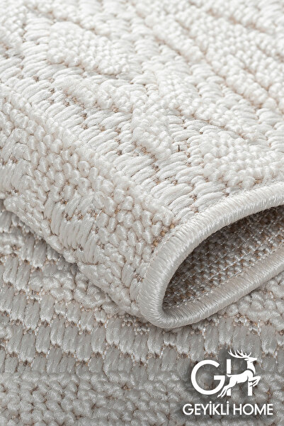 GH Geyikli Home Krem Modern Yumuşak Dokulu Halı Bukle Salon Mutfak Koridor Dokuma Makine Halısı Antialerjik Bohem