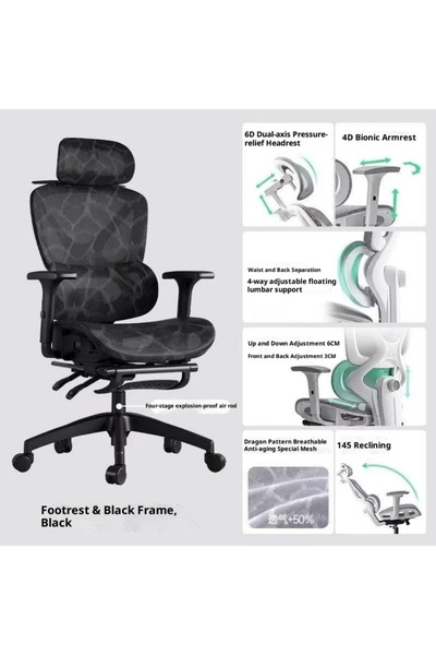 None Full Mesh Ergonomic Office Chair with Footrest 4D Lumbar Support Reclining Desk Chair