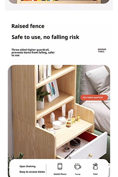 iron candy 5-Tier Bedside Table 128cm Nightstand w/Drawers Bookshelf Bedroom ...