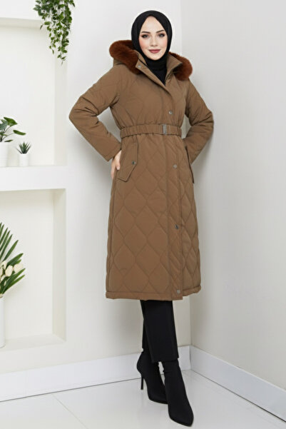 lavrisa Kadın Kemerli Nova Kumaş Mont