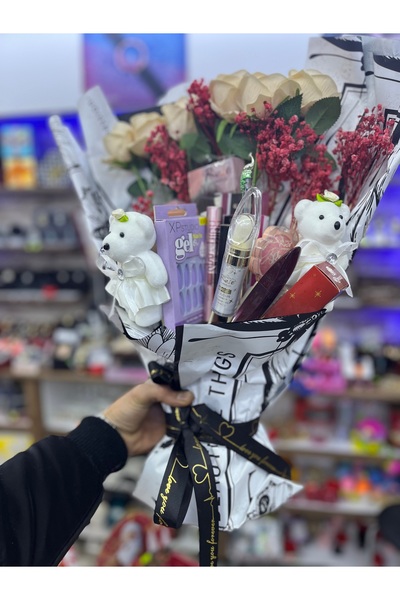 UMAY FLOWERS Makyaj buketi -aycıklı buket kozmetik buket 18 ürün