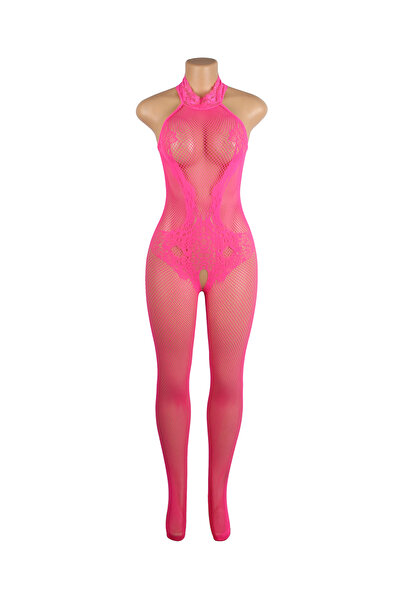 Lingerie and Fashion Style Lace and Fishnet Turtleneck Bodystocking